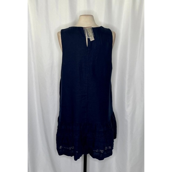 NWT!! J. CREW Maxine Ruffle Trim Dress Linen Navy Blue Drop Waist Lace Large - Picture 9 of 15